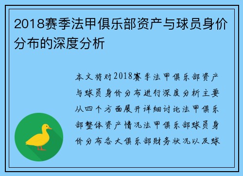 2018赛季法甲俱乐部资产与球员身价分布的深度分析